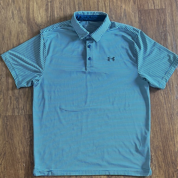 Under Armour Men's Teal and blue Striped Polo - Picture 1 of 4